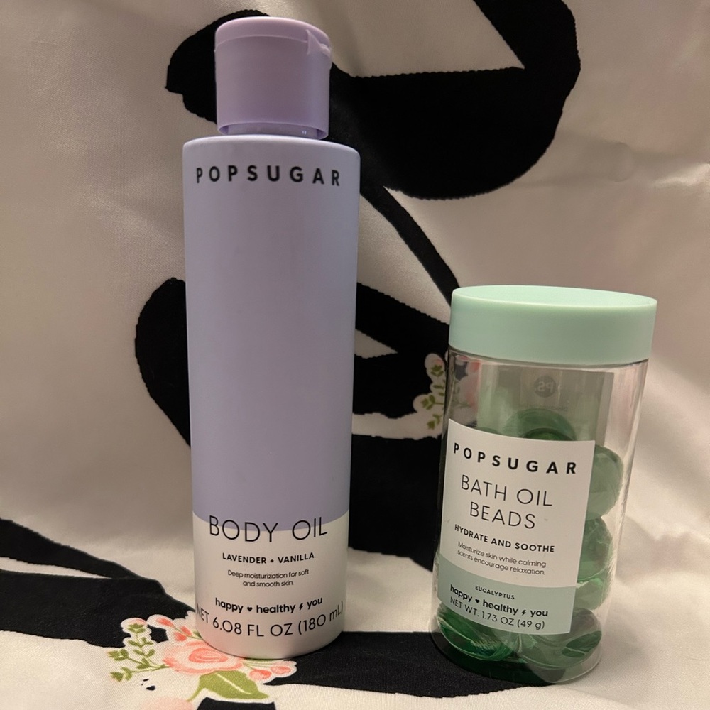 Pop sugar body oil and bath oil beads